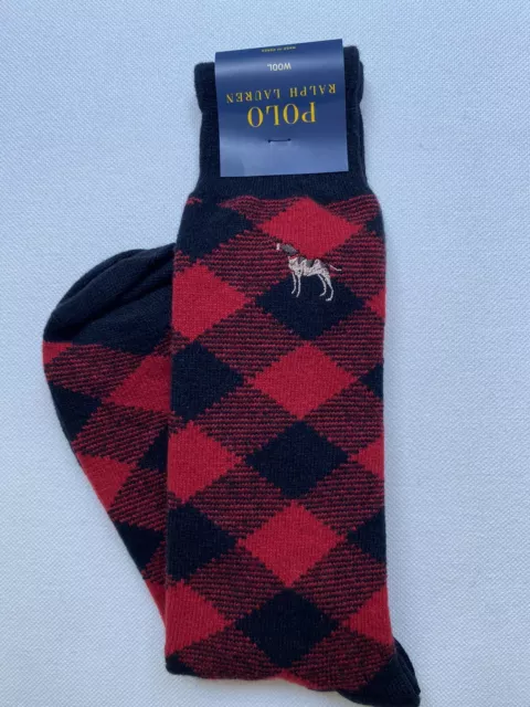 Polo Ralph Lauren mens wool socks 62% wool dog logo diamond pattern
