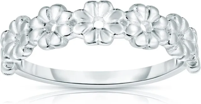 925 Solid Sterling Silver Daisy Flower Stackable Ring Band for Women & Girls