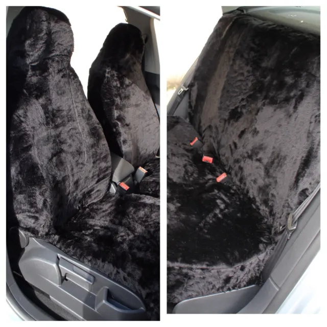 Plain Black Luxury Faux Fur  Furry Car Seat Covers - Full Set- Universal Fit
