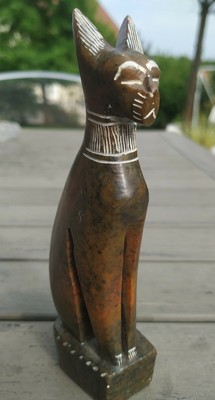 Statue Chat Egyptien En Pierre Reconstituee Ton Pierre Blanche Eur 34 00 Picclick Fr