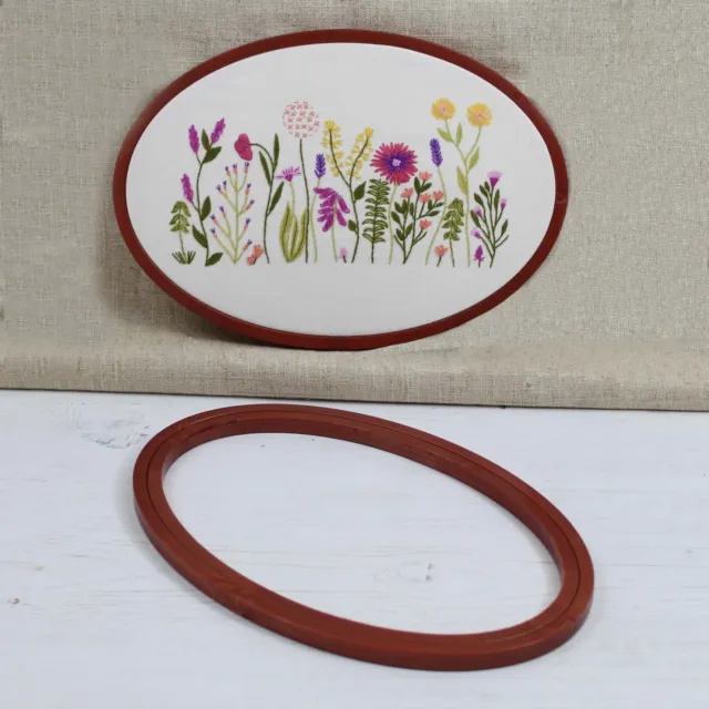 Nurge Embroidery Oval Hoop Wooden Effect Plastic Cross Stitch Screwless Ring