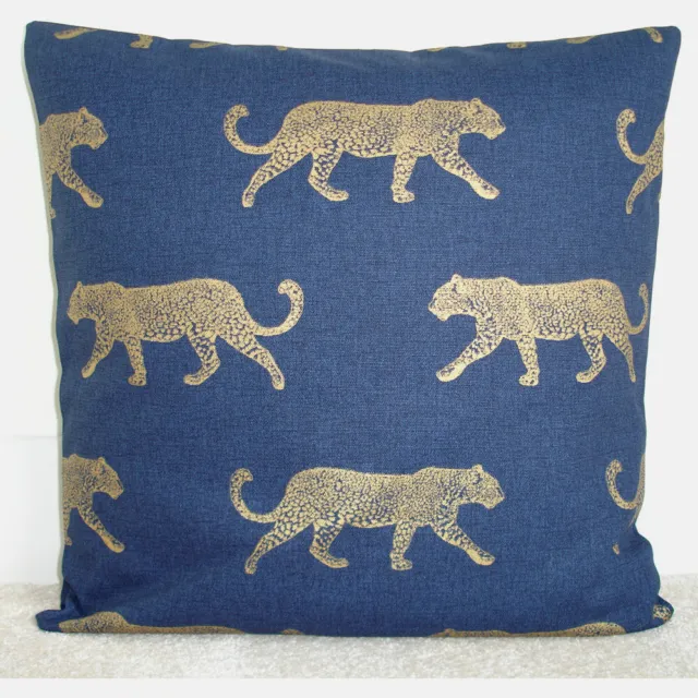 Leopard Cushion Cover 16x16 Gold and Navy Blue Zip Retro Jungle Leopards Dark