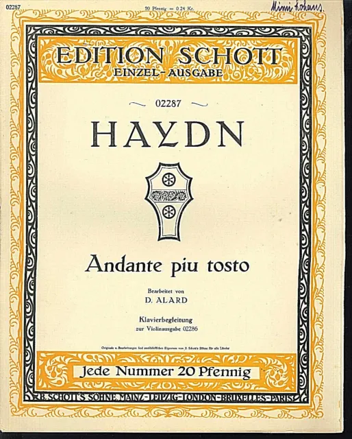 Haydn - Andante Piu Tosto ~ Antiguo, Gran Tamaño Notas, Piano Y Violín