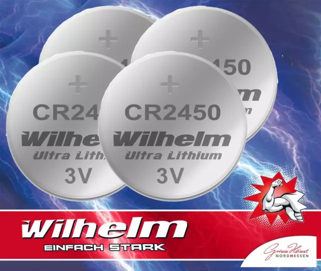 4 x CR 2450 WILHELM Lithium Knopfzelle 3V 600mAh ø 24 x5,0mm Batterie DL2450