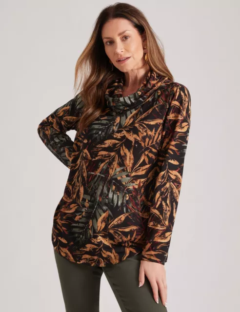 Womens Tops -  Long Sleeve Printed Cowl Neck Top - MILLERS