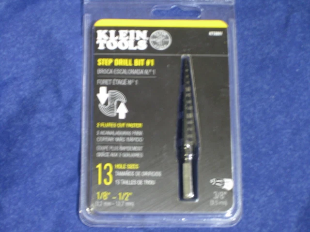 Klein Tools KTSB01 Step Drill Bit Double-Fluted #1, 1/8 to 1/2-Inch