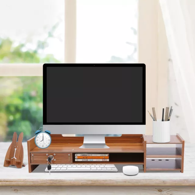 Desk Desktop Storage Shelf Wooden Office Table Holder Organizer w/ Lock HOT