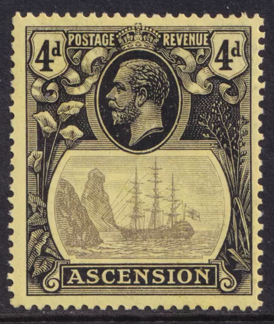Ascension Island KGV 1924-33 4d Grey-Black Black/Yellow Ship SG15 Mint MLH