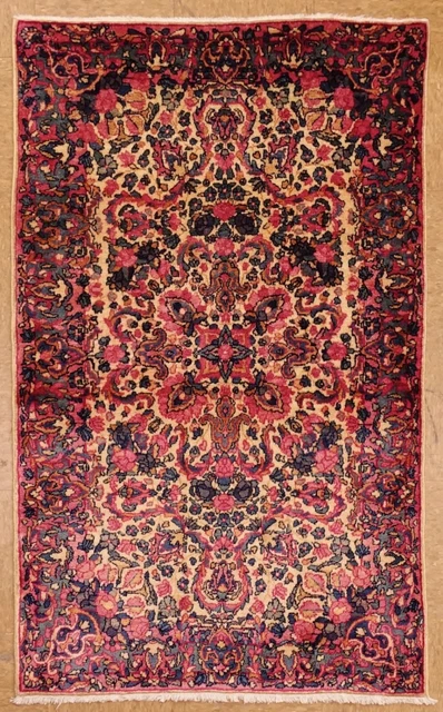 Hand Knotted Kirman Lavar Ivory Red Wool Oriental Area Rug Carpet 3' x 4'9"