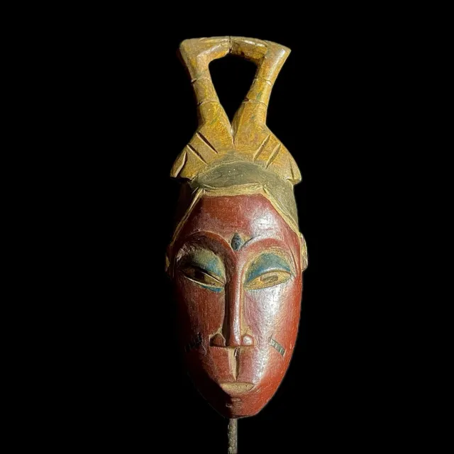 African Tribal Face Mask Wood  Guro Baule Vintage Hand Carved Wooden Tribal-9226