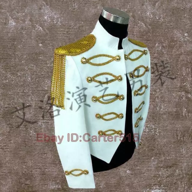 Mens Military Royal Dress Coats Blazer Jacket Gold Fringe Button Stand Collar