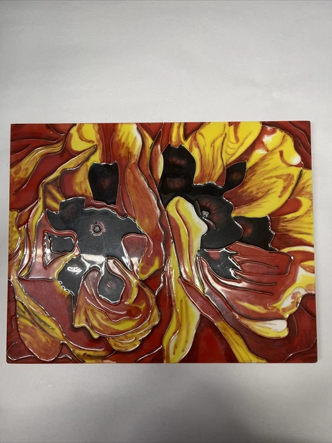 Ceramic Art Tile Floral Abstract Large 14x11” Decorative Wall Hanging Felt Back