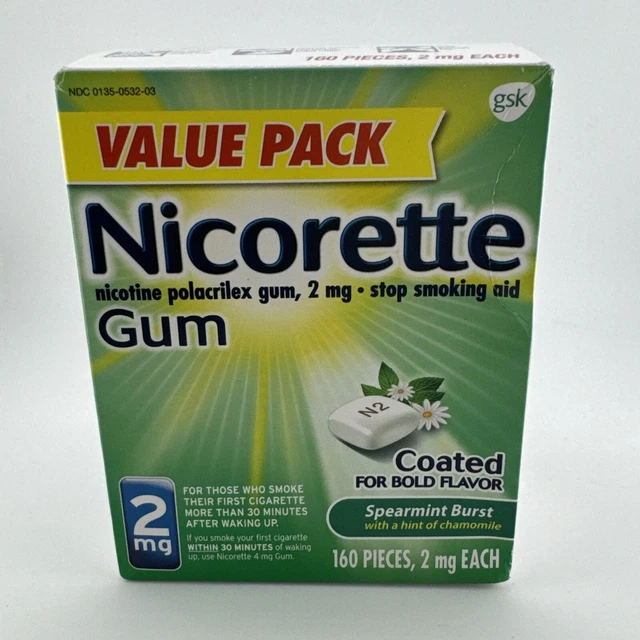 NICORETTE NICOTINE QUIT Smoking Gum Spearmint Burst 4mg 160 Pieces Exp