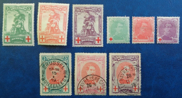 Belgique, n°126 à 134, série Croix-rouge 1915