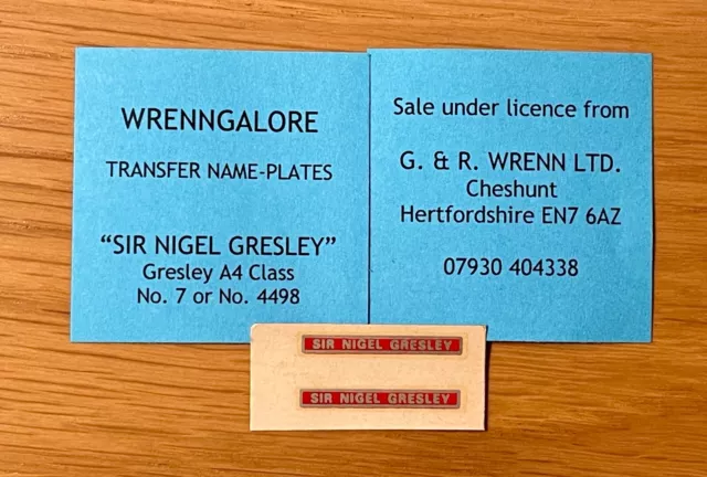 WRENN & Hornby Dublo Gresley A4 Transfer name plates  "SIR NIGEL GRESLEY" W2212