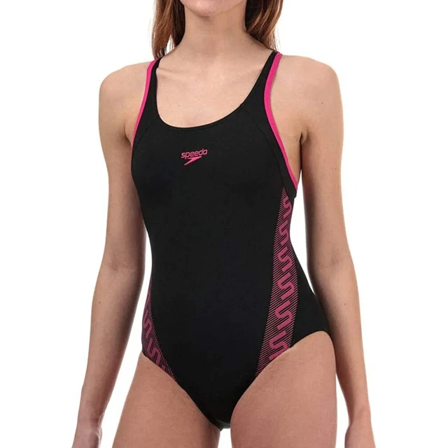 Speedo Girls' Monogram Muscleback Swimsuit - Black, Endurance+ Fabric, Chlorine Resistant