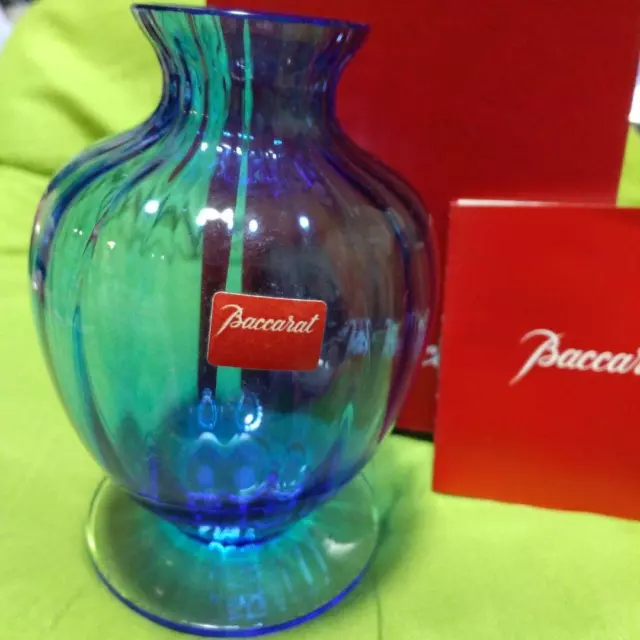 BACCARAT France AQUARELLE Crystal Flower Vase H4.4" Interior Art Glass Blue F/S