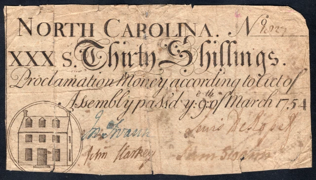 North Carolina Colonial Note Fr#NC-81 March 9, 1754 30 Shillings *House*