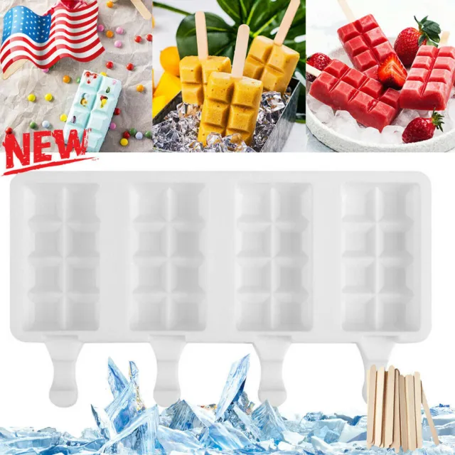 Popsicle Silicone Mold 4 Cavities DIY Frozen Ice Cream Mold with Wood Sticks USA