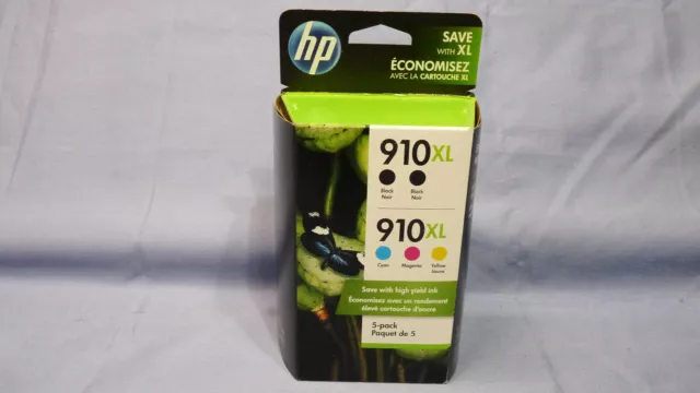 GENUINE HP 910XL Black, 910XL Color Ink Cartridges 5 Pack New in Retail Box09/25