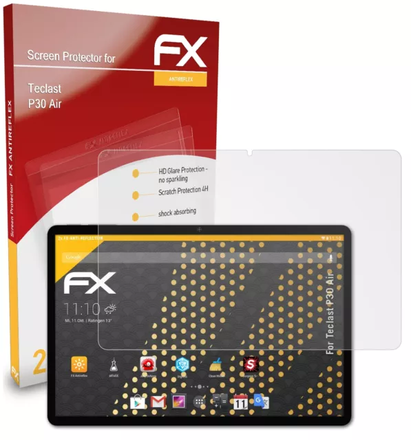 atFoliX 2x Panzerfolie für Teclast P30 Air Schutzfolie matt&stoßfest Folie