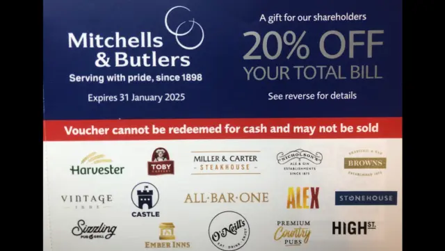 1 x A4 sheet of paper and 2 x Mitchells & Butlers Vouchers for up to 20 people