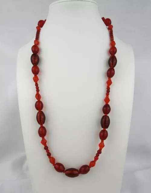 Vintage Venetian ( Murano ? ) Foil Glass Cherry Red Bead Necklace Art Deco