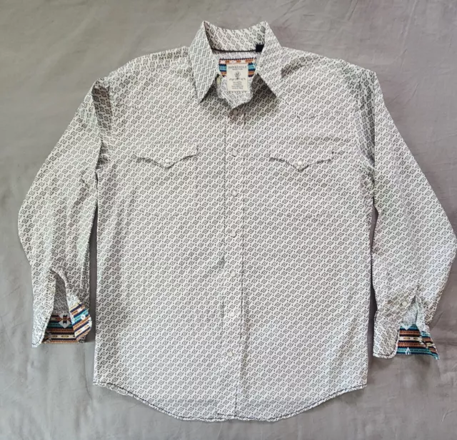 Panhandle Rough Stock Shirt Men's Medium Pearl Snap Cowboy Long Sleeve NICE