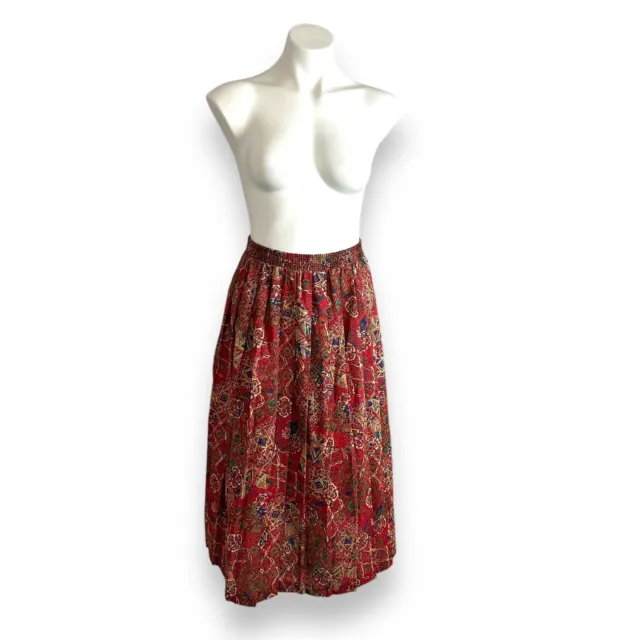 Vintage Skirt Full Flowy Pleated 80s 90s Romantic Floral Lattice Multicolor Sz M