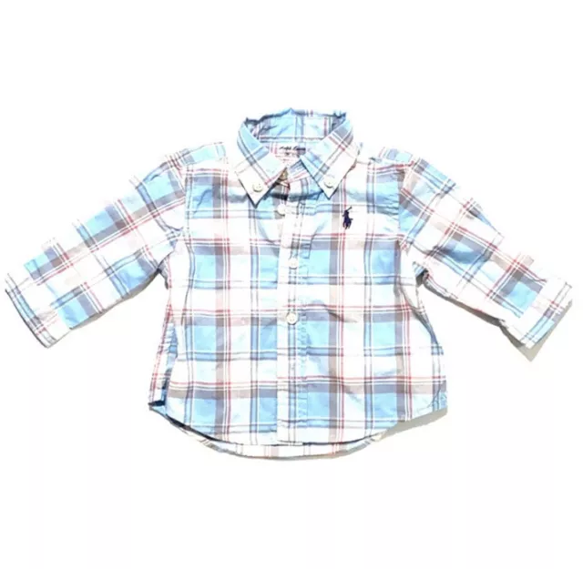 Polo Ralph Lauren Shirt Baby Boy Button Front Long Sleeve Plaid Top Size 3 Month
