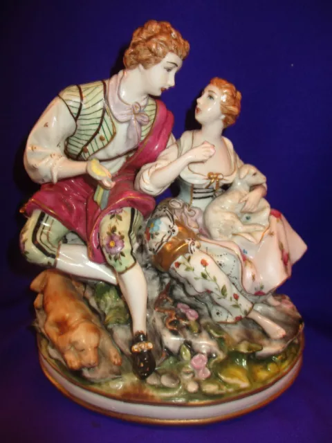 Antique  Dresden Style Porcelain Figurine Man with Woman Made in Spain Marked