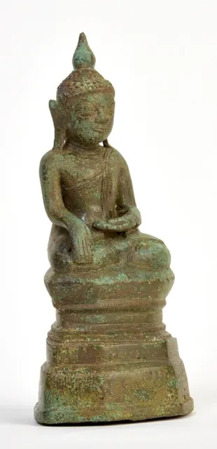 16th Century, Shan, Antique Burmese Bronze Seated Buddha 11