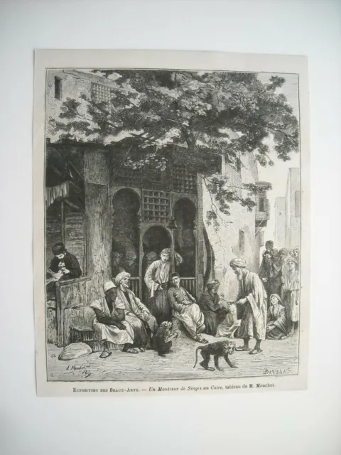 1868 Engraving. Fine Arts. A Monkey Watchman In Cairo. Painting By M. Mouchot.
