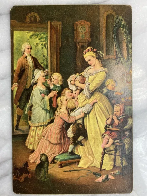 Antique Art Painting Stengel & Co Dresden Werthers Lotte by W.V.Kaulbach Family