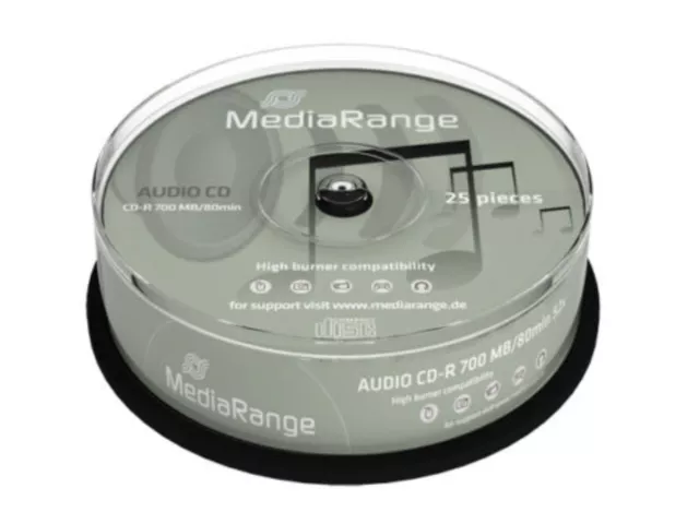 25 x Mediarange recordable audio blank CD-R CDs discs 80Min 52x 700MB Printable