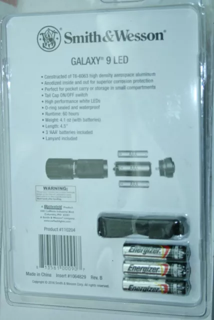 Smith & Wesson S&W Galaxy 9 LED Compact Flashlight AAA aluminum body 110204 2