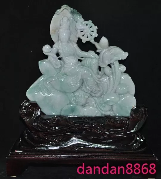 China 100% natural Jadeite Emerald Jade Kwan-Yin GuanYin Goddess Buddha statue