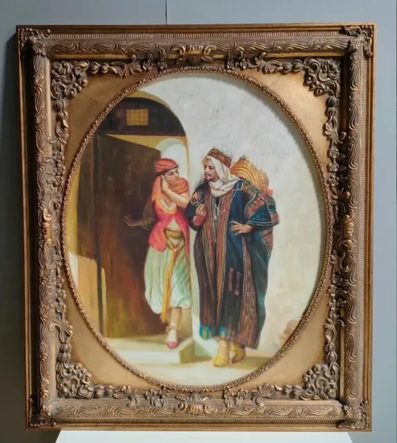 Tableau Huile sur toile scene romantique personnages orientaliste XXéme