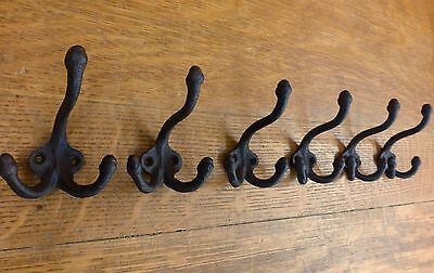 6 BROWN ANTIQUE-STYLE TRIPLE THREE COAT HOOK CAST IRON rustic wall hardware hat 2
