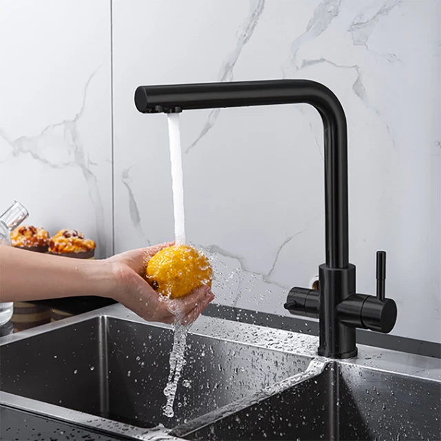 Küchenarmatur 3 wege Wasserhahn Spültisch Mischbatterie Bad Wasserhahn Schwarz