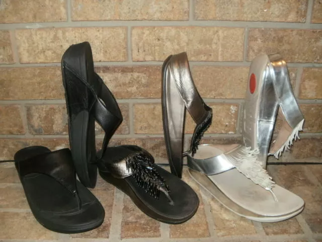 FitFlop Thong Sandal Pick Cha Cha Silver Bead, Silver Fringe or Lulu Black Strap