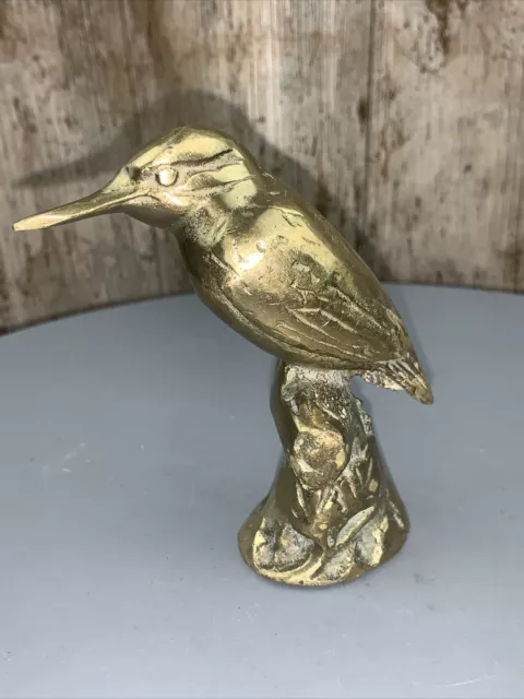 Vintage Solid Brass Bird KINGFISHER Ornament 732 grams 4.25 Inch Tall 1940s