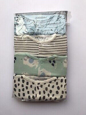 John Lewis 4 Pack Baby Elephant Organic Cotton Sleepsuits Age 3-6 Months *BNWT*