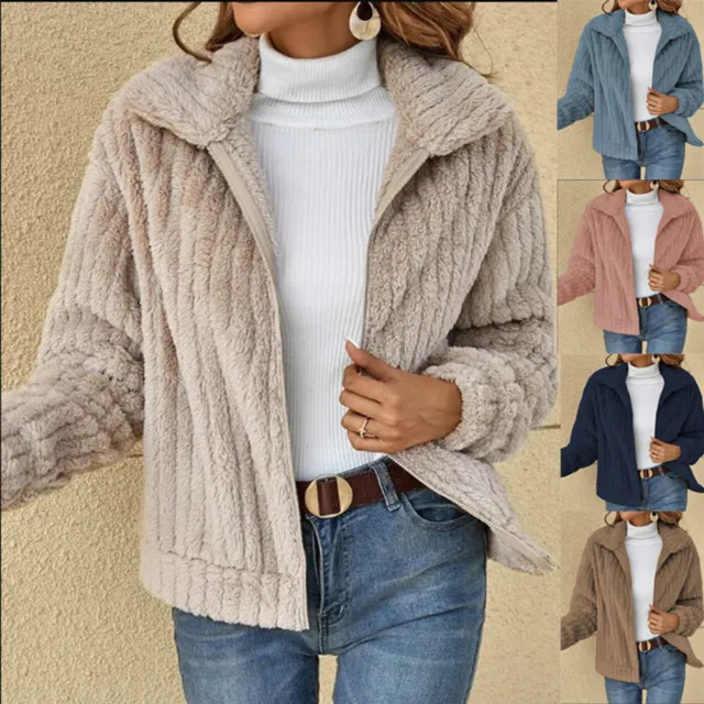 Womens Soft Teddy Bear Coat Warm Cardigan Fleece Fluffy Jacket Outwear Overcoat