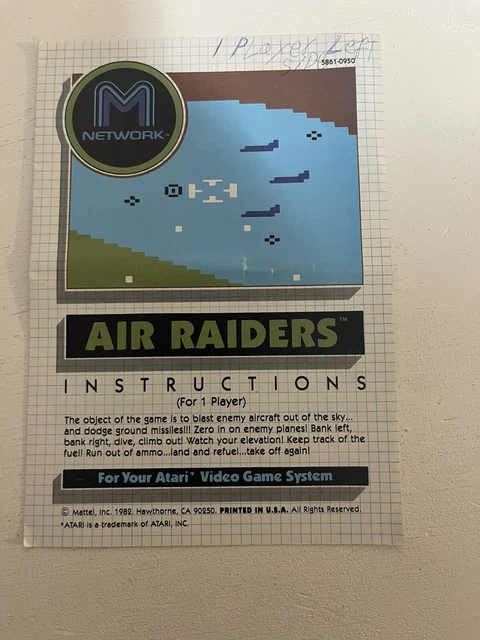 AIR RAIDERS INSTRUCTION Manual Only Atari 2600 Retro Vintage Gaming 