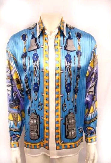 Chemise Homme En Soie 100% - Marque Creme De Silk, Taille Medium, Motif Géométrique Multicolore - Neuf Avec étiquettes