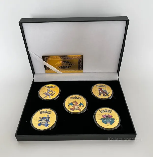 Pokemon da Collezione Raro Color Oro Monete Scheda Collezionisti Regalo 5 Pezzi