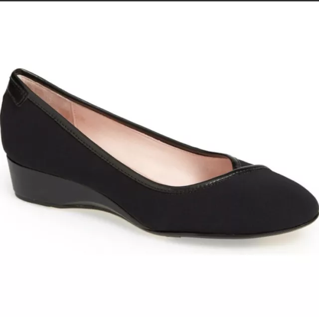 Taryn Rose Women's Black Round Toe Felicity Low Wedge Heel Shoe Size 7