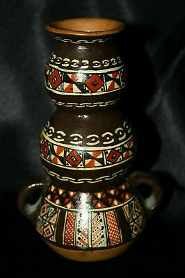 Vintage Peru Hand Painted Multicolour Pottery Pot Made in Cusco