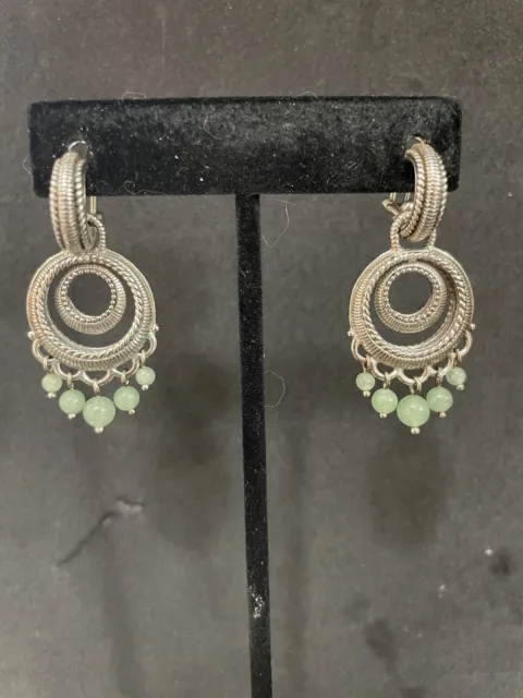 Judith Ripka SS Green Jade Dangle & Hoop Earrings (Necklace & Pendant Separate)